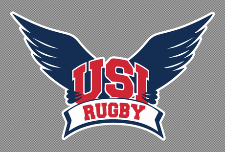 USI Rugby logo featuring stylized wings and bold red text.