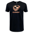 The USA Rugby Bronze Supersoft T-Shirt by WRS LAT is a black t-shirt adorned with a gold USA Rugby shield logo that features an eagle and rugby ball design, celebrating the Women's Sevens Bronze Medal, and includes the text "USA RUGBY" below it.