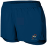 Blue moisture-wicking Herriman High School Women's Wayfarer Gym Shorts with a mesh side panel and an embroidered logo of "Herriman Rugby" on the lower left leg by WRS Augusta.