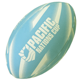 A Gilbert Pacific Nations Cup Supporters Ball, light blue with white markings and emblazoned with "Pacific Nations Cup" text, perfect for all true supporter ball enthusiasts.