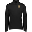 The USA Rugby Bronze 1/4 Zip Pullover by EMB Augusta is a black long-sleeve crafted from wicking polyester, featuring the USA Rugby logo in gold on the upper right chest.