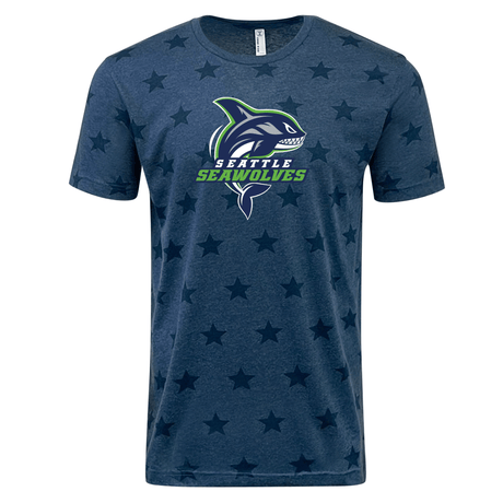 Navy blue vintage fine jersey Seattle Seawolves Rugby Five-Star Tee with star pattern by WRS LAT.