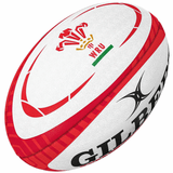 A Gilbert Wales Rugby Union replica rugby ball featuring the logo of the Welsh Rugby Union and the brand name Gilbert.