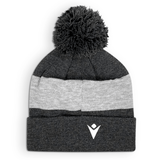 A black and grey Rugby World Cup 23 Recycled Pom Pom Beanie by Macron.