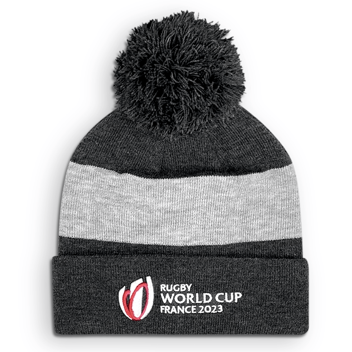 A Rugby World Cup 23 Recycled Pom Pom Beanie by Macron with the word world cup on it.