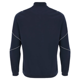 Back view of the long-sleeve, dark navy Italy RWC23 Full-Zip Anthem Jacket by Macron with white piping details on the sleeves and shoulders.