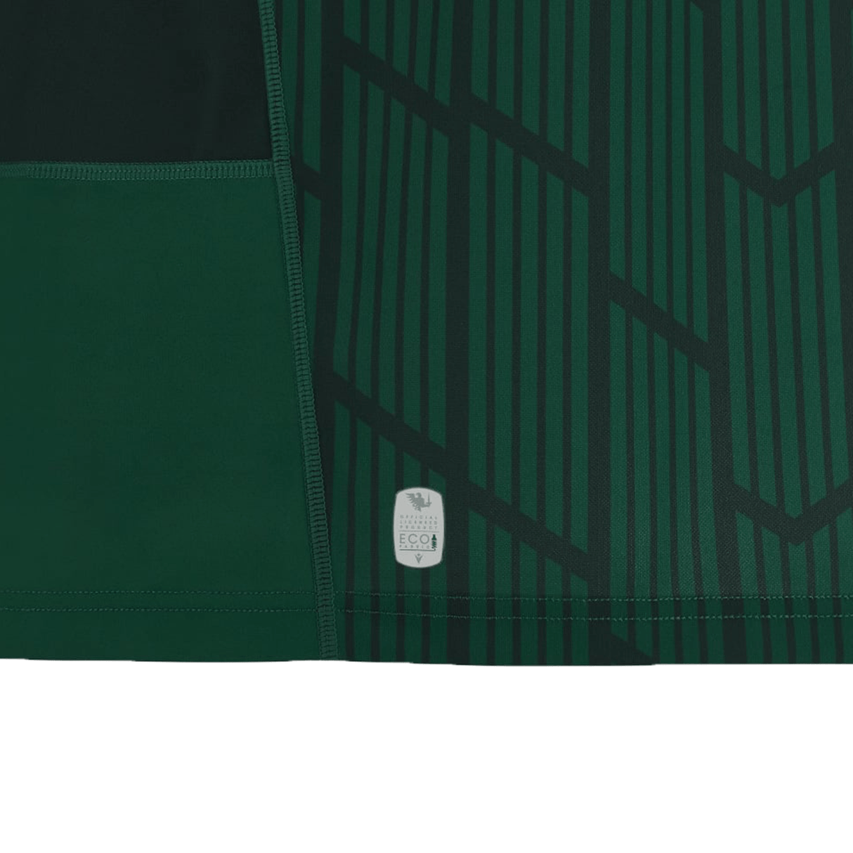 A section of a dark green fabric resembles the Connacht 23/24 Home Jersey by Macron, featuring geometric patterns and an "EcoY" label in the corner.