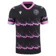 Barbarians 23/24 Training Jersey by Macron with pink and white abstract patterns and a logo on the left chest.