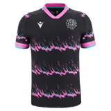 Barbarians 23/24 Training Jersey by Macron with pink and white abstract patterns and a logo on the left chest.