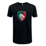 A Leicester Tigers Supersoft T-Shirt with a green, red and white crest by WRS LAT.