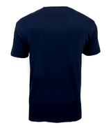 Back view of the USA Rugby Tournament Supersoft Tee from World Rugby Shop, a plain, short-sleeved, navy blue T-shirt made from 100% cotton, against a white background.