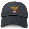 An off-white Atlanta Old White Rugby low-profile Dad cap by EMB Alpha Broder, made from cotton twill, showcasing an embroidered logo with yellow wings, a red emblem, and "Oxford 1879" text on the front.