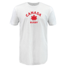 White, lightweight Nations of Rugby Canada Rugby Supersoft Tee with "Canada Rugby" text and a maple leaf graphic by WRS LAT.