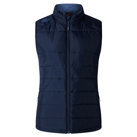 The Women's Canterbury Elite Microlite Gilet in navy blue has insulated baffles and a high collar for warmth, plus a front zipper.