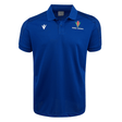 Samoa Travel Poly Polo by Macron showcasing "MANU SAMOA" text and a chest logo, with striped shoulder detailing, crafted from quick-drying fabric.