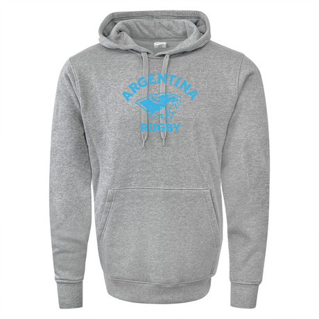 WRS Augusta's Nations of Rugby Sky Argentina Rugby 60/40 Pullover Hoodie, in gray, displays a blue "Argentina Rugby" logo with a stylized puma and kangaroo in the center, celebrating the Nations of Rugby.