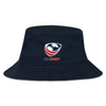 Navy blue EMB Alpha Broder USA Rugby Crest Crusher Bucket Hat with logo and sun protection.