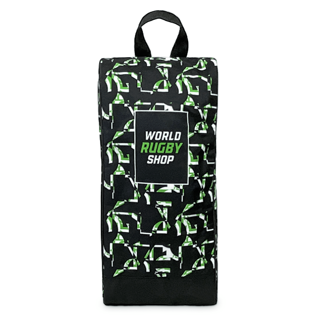 Black and green patterned Focal Pro Boot Bag carrier with "World Rugby Shop" logo.