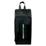 Black World Rugby Shop Boot Bag with Focal Pro logo displayed on the front pocket.