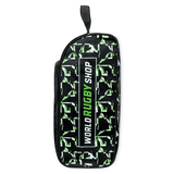 Black and green rugby-themed Focal Pro boot bag with "World Rugby Shop" branding.