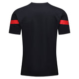 Back view of the Gallagher Chiefs Super Rugby Supporters Tee 24 by Classic Sportswear, showcasing a sleek black short-sleeved design with a striking horizontal red stripe on the arms.