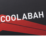 The image showcases the word "COOLABAH" in white text against a black background, echoing the bold design style characteristic of Classic Sportswear. Red diagonal lines underneath convey a dynamic energy similar to that of the Crusaders Super Rugby Replica Away Jersey 25 by Classic Sportswear.