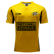 Yellow sports jersey with "national storage" logo, Hurricanes Super Rugby 2024 Home Jersey and Classic Sportswear brand tags visible.