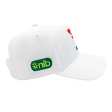 The Knights NRL 25/26 Media Cap by Classic Sportswear showcases a white design with a green "nib" logo on the side. It's crafted from quick-drying polyester for comfort during any activity and includes an adjustable Velcro closure for a perfect fit.