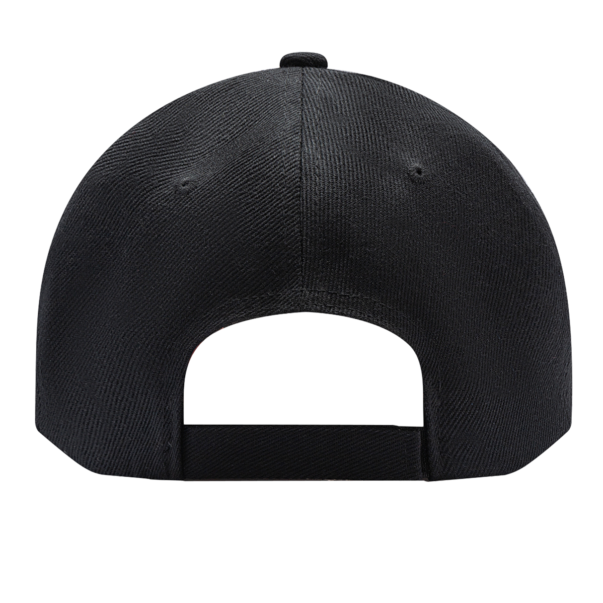 The image displays the back view of a black Rabbitohs NRL 2025 Media Cap by Classic Sportswear, showcasing an adjustable Velcro closure and constructed from quick-drying polyester for maximum comfort.