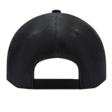 The image displays the back view of a black Rabbitohs NRL 2025 Media Cap by Classic Sportswear, showcasing an adjustable Velcro closure and constructed from quick-drying polyester for maximum comfort.