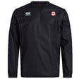 The Chico Oaks Club Vaposhield Contact Top by EMB Canterbury is a black long-sleeve sports shirt with the "canterbury" logo on the left chest and a red emblem on the right, made from durable Micro Diamond ripstop fabric with advanced water repellent technology.