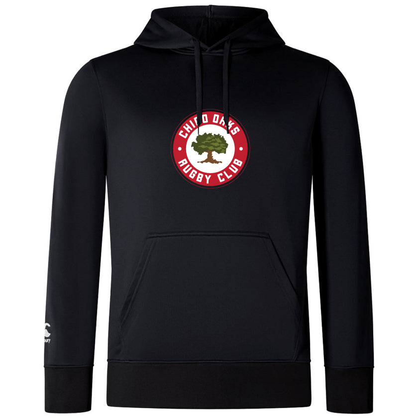 The WRS Canterbury "Chico Oaks Club" Lightweight Hoodie showcases a "Chinooks Rugby Club" logo with a tree inside a red circle on the front and includes a practical kangaroo pocket.