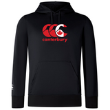 The WRS Canterbury CCC Club Lightweight Hoodie is a black hoodie with a red and white "Canterbury Canada" logo featuring the iconic maple leaf and includes a front pocket.