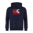 The Canterbury Canada CCC Flag Club Hoodie in navy by WRS Canterbury features sleeve branding and a bold red maple leaf logo. Made from soft sweatshirt fleece, it also has a striking white graphic on the left sleeve for added style.