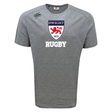 Gray Dwight Rugby Tempo Vapodri T-shirt by WRS Canterbury featuring "dwight rugby 1872" and a red lion crest on the chest, enhanced with moisture-wicking VapoDri technology, displayed on a plain white background.