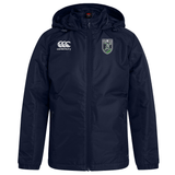 Navy blue Seattle Rugby Club Club Vaposhield Stadium Jacket with a hood, featuring a small EMB logo on the right chest and a crest on the left.