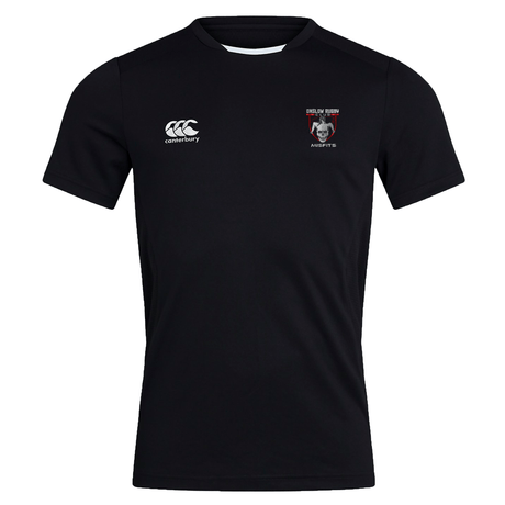 The Onslow Rugby Misfits Club Dry Tee by EMB Canterbury features the brand logo on the right chest, a rugby team crest on the left chest, and incorporates Vapodri Technology for enhanced breathability.