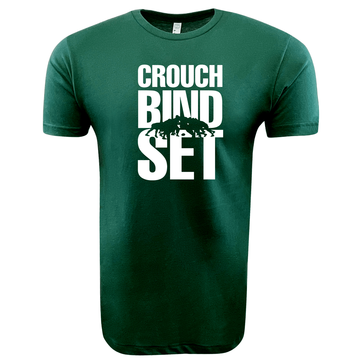 Just In: WRS LAT's Crouch Bind Set Supersoft Tee from the 99 Collection features a green t-shirt with bold white text saying "CROUCH BIND SET" and an image of a rugby scrum in the center, offering both comfort and style.