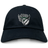 A black Chicago Valkyries Adult Low-Profile Cotton Twill Dad Cap with a green and white embroidered logo featuring a stylized, winged skull design by EMB Alpha Broder.