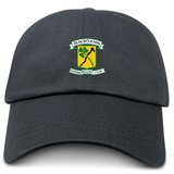 A Blackthorn RFC Adult Low-Profile Cotton Twill Dad Cap with the "blackhorn football rugby club" logo featuring crossed rugby posts and a football by EMB Alpha Broder.