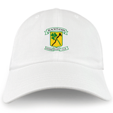 White cotton twill cap with the "Blackthorn RFC" logo featuring crossed yellow hammers on a green shield.