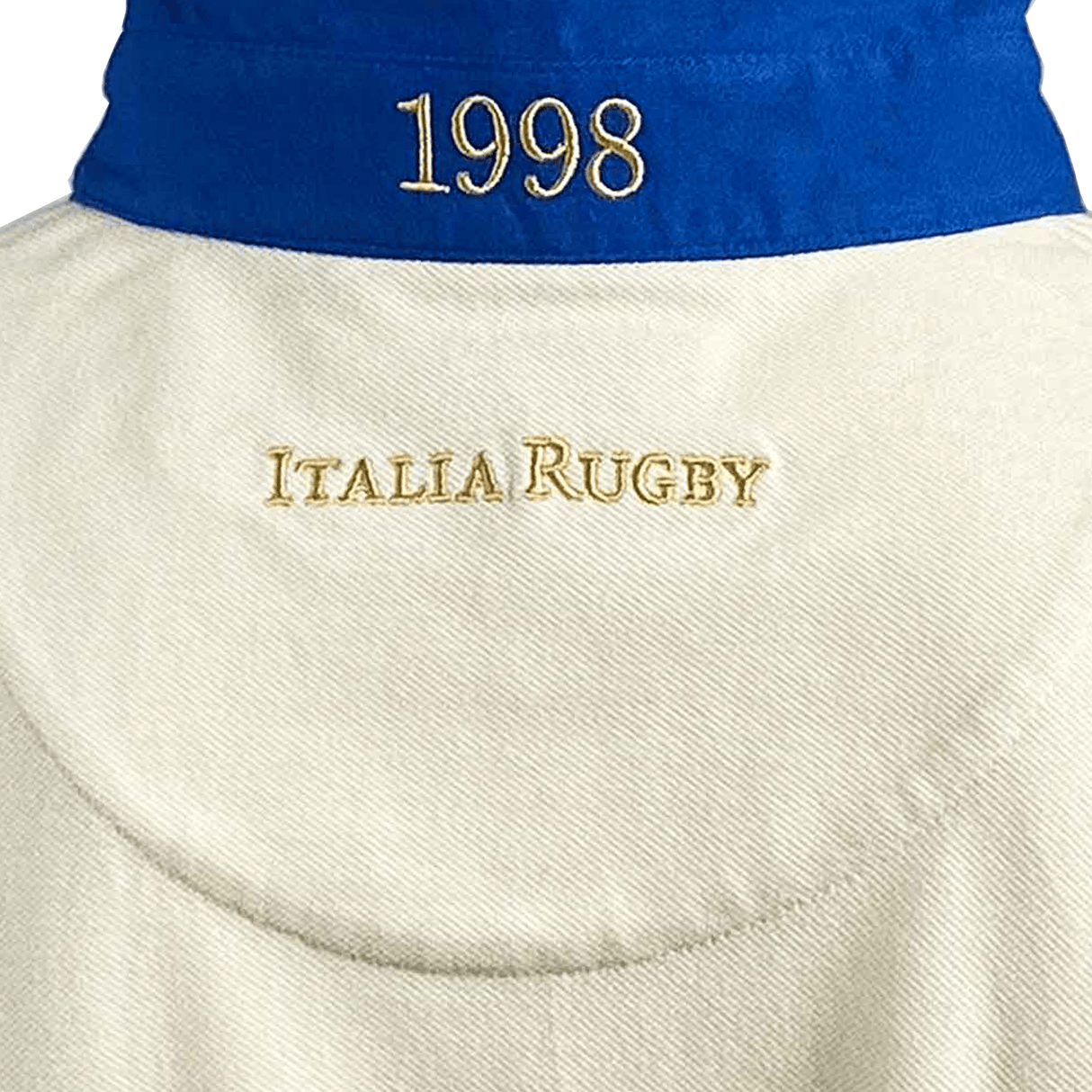 The back of an Ellis Rugby International Range Italy Rugby Polo with the word Italia rugby on it.