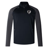 A black DePaul University Elite 1/4 Zip Top by EMB Canterbury pullover with a heart-shaped logo on the left chest and mesh panels on the sides.