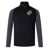 Black and gray quarter-zip athletic pullover with VapoDri technology and a Boston RFC Elite First Layer by EMB Canterbury logo on the left chest.