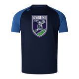 Blue and black WRS Canterbury Seattle Rugby Club Elite Training Tee jersey with the team's logo featuring a stylized green eagle displayed on the chest, crafted from lightweight and durable Vapodri fabrics.