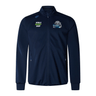 Navy blue rugby jacket with full zip, "World Rugby Shop" logo on the left chest, and "Rugby Classics All Stars" logo on the right. This NC All Stars Elite Windstopper Jacket by EMB Canterbury offers weatherproofing and mobility for optimal performance.