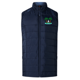 EMB Canterbury Navy blue hybrid Twin Island Rugby Elite Microlite Gilet with a small embroidered palm tree motif on the left chest, zipper front, and high collar.