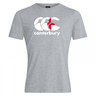 Gray WRS Canterbury England CCC Flag Club T-Shirt showcases the classic Canterbury Kiwi Logo in white and red on the front, crafted from a comfortable cotton blend.