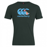 A dark green Canterbury Fiji CCC Flag Club T-Shirt from WRS Canterbury, made of a soft cotton blend, featuring the Canterbury Kiwi Logo with three stylized C's, the word "canterbury," and a small flag and emblem.