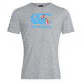 Gray Canterbury Fiji CCC Flag Club T-Shirt by WRS Canterbury showcasing a blue Kiwi logo with "CCC," embedded British flag, and small crest, made from a comfortable cotton blend.